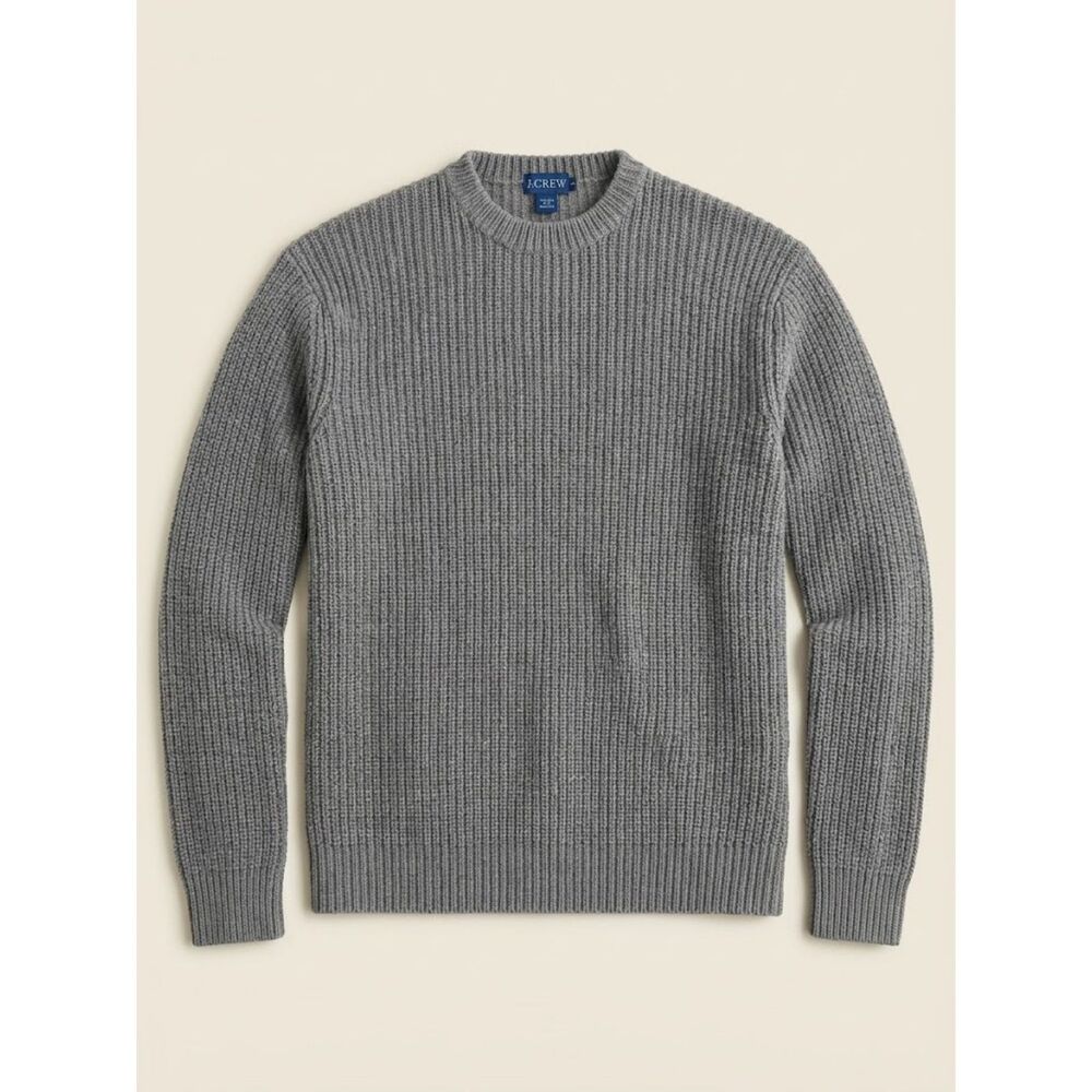 J.Crew Fisherman Rib Knit Sweater Mens XL Gray Crew Neck Cotton Pullover
